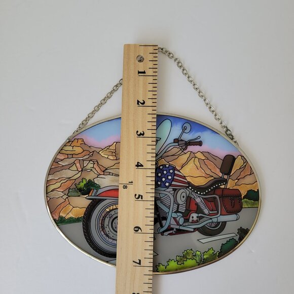 AMIA Studios Motorcycle Hand-Painted Glass Sun Catcher Harley Davidson EUC - Picture 5 of 5